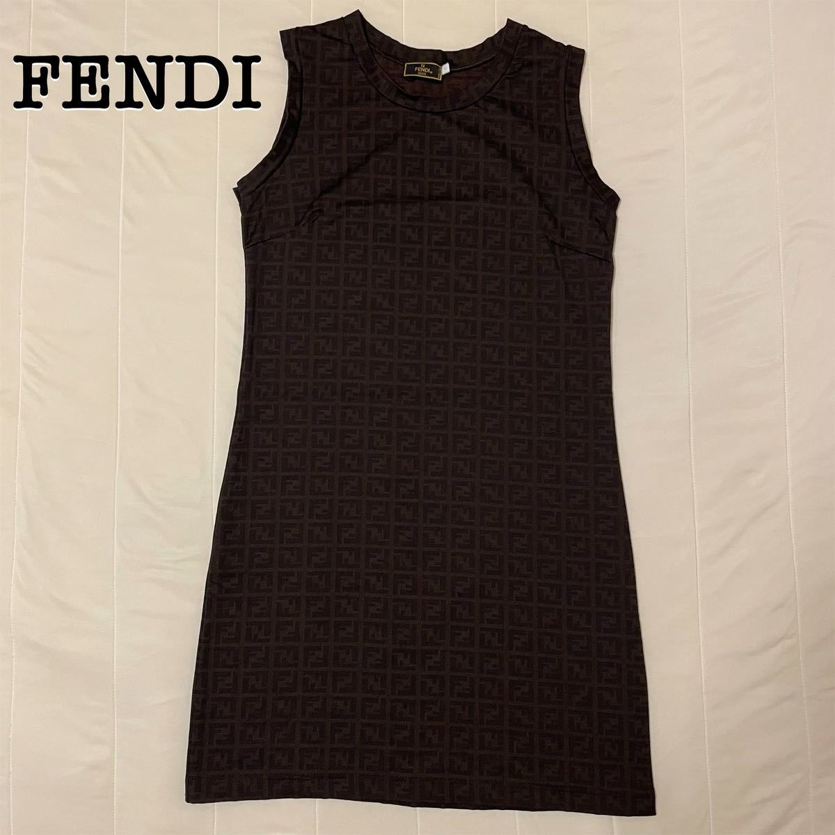 FENDI フェンデイ ズッカ ワンピース ノースリーブ ブラウン_画像1