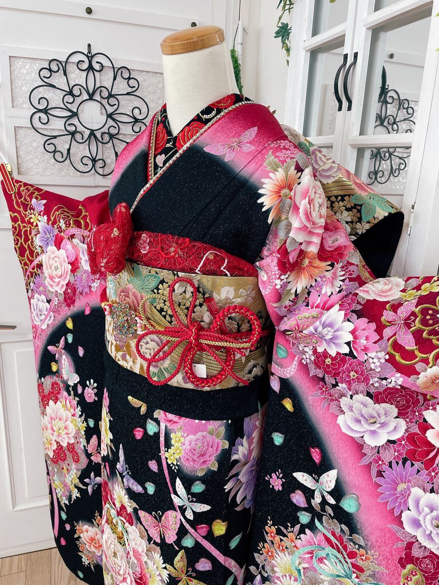 シンプルでおしゃれ 超美品☆正絹振袖12点フルセット☆Angel Heart