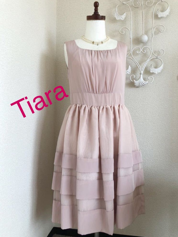 Paypayフリマ 送料無料 Tiara ティアラ ワンピース Size4 ピンク ドレス 結婚式 二次会 パーティーにも メルローズ ノースリーブ ワンピース サイズ4