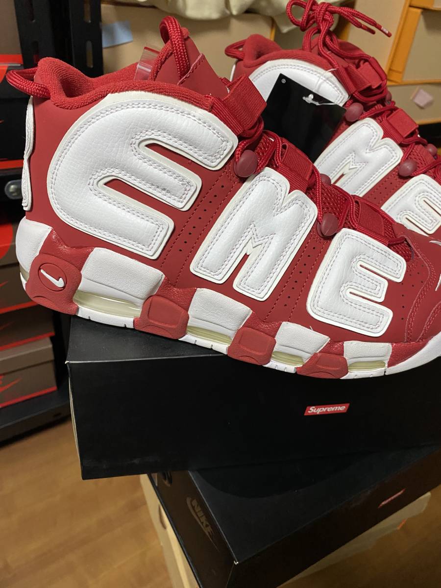 新品 国内正規品 NIKE 902290-600 AIR MORE UPTEMPO SUPREME VARSITY RED/WHITE エア モアアップテンポ シュプリーム 赤/白 US10.5 28.5㎝_画像2