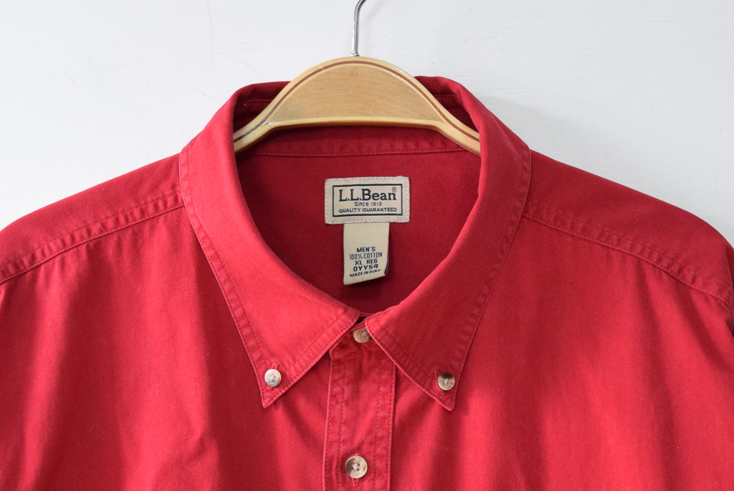 【送料無料】L.L.Bean コットン BDシャツ 長袖シャツ 刺繍ロゴ ワークシャツ 赤色 メンズXL LLビーン アウトドア 古着 CA0350_画像4