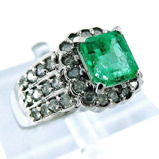 Pt900 * ring ring * emerald 1.40ct 5 month birthstone * diamond 0.60ct *13 number #so-ting attaching [ used ] /29863