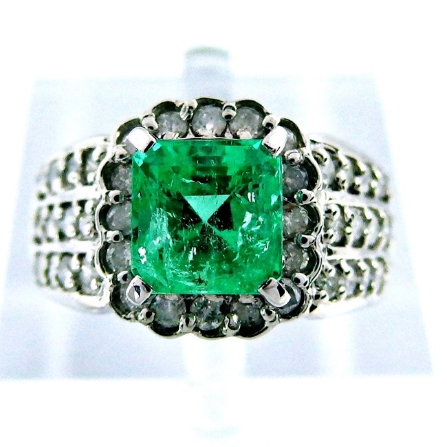 Pt900 * ring ring * emerald 1.40ct 5 month birthstone * diamond 0.60ct *13 number #so-ting attaching [ used ] /29863