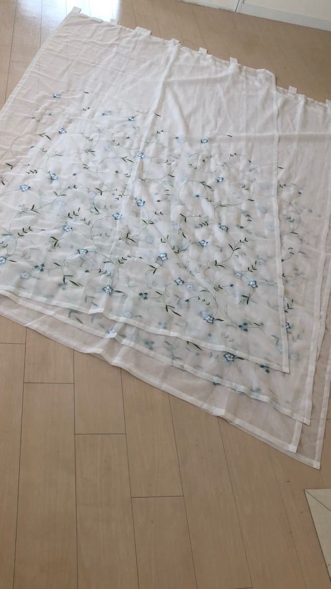 ドイツ購入 Elbersdrucke 花唐草 刺繍入り レース カーテン 2.38m 欧州製品 超ロングサイズ （4枚あり）