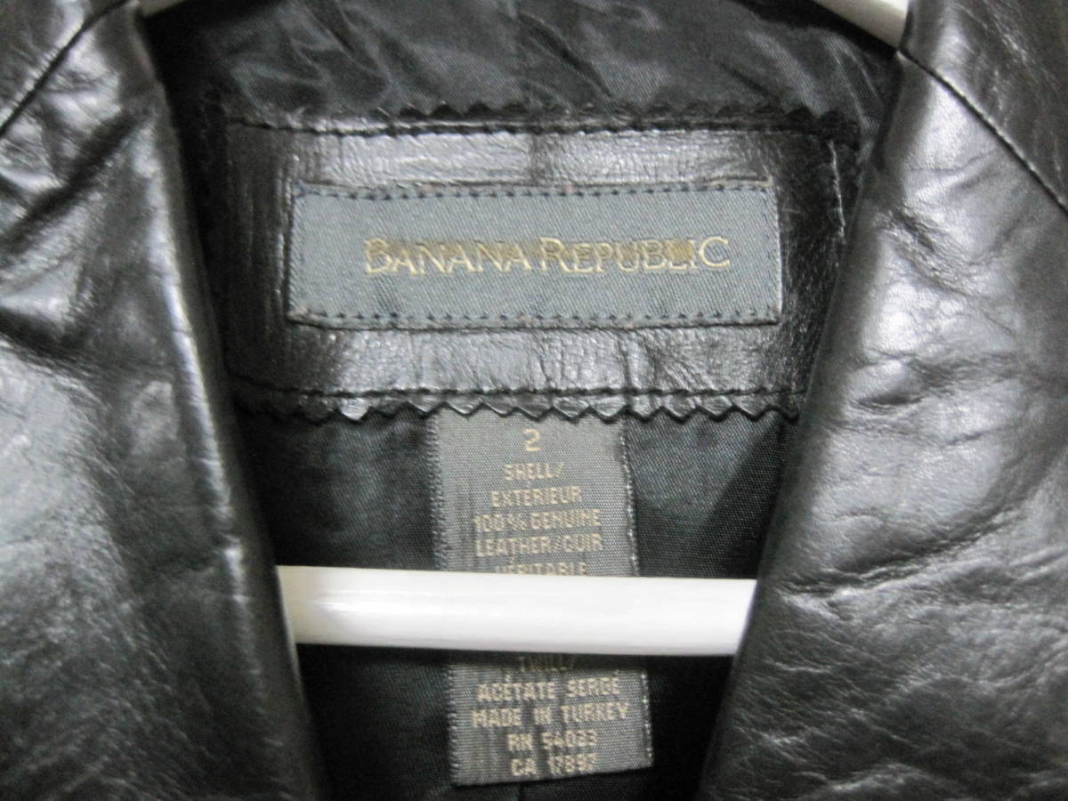 中古品 レディース BANANA REPUBLIC バナナリパブリック レザージャケット ウィメンズ 黒系 美品 バナリパ 革ジャン サイズ2 レディース_画像2