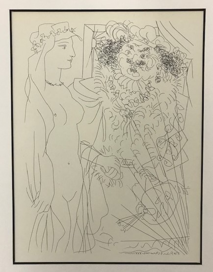 版画 リトグラフ? パブロ.ピカソ 裸婦 復刻版 挿し箱付 ≪ パブロ・ピカソ ≫ リトグラフ NUDE WITH FLOWING HEADDRESS