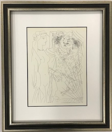 版画 リトグラフ? パブロ.ピカソ 裸婦 復刻版 挿し箱付 ≪ パブロ・ピカソ ≫ リトグラフ NUDE WITH FLOWING HEADDRESS