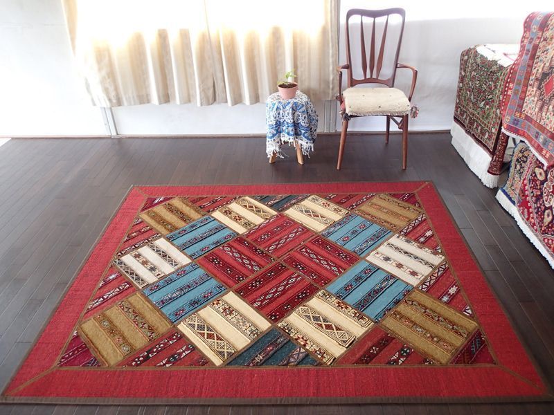 新品 ペルシャ 部族絨毯 キリム パッチワーク ラグ 縦1.8m 177 x 新品 ペルシャ 部族絨毯 キリム パッチワーク ラグ 縦1.8m 177 x