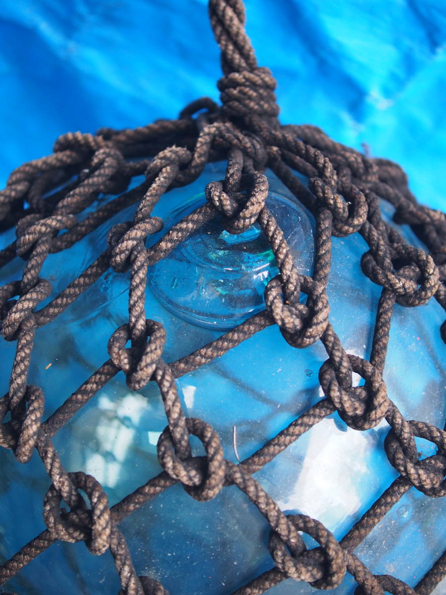 ガラス浮き球 漁具 インテリア 中古経年変化有 見事な漁師編み 存在感抜群 海に係る店の飾りに如何でしょう 着払い 引取可_画像9