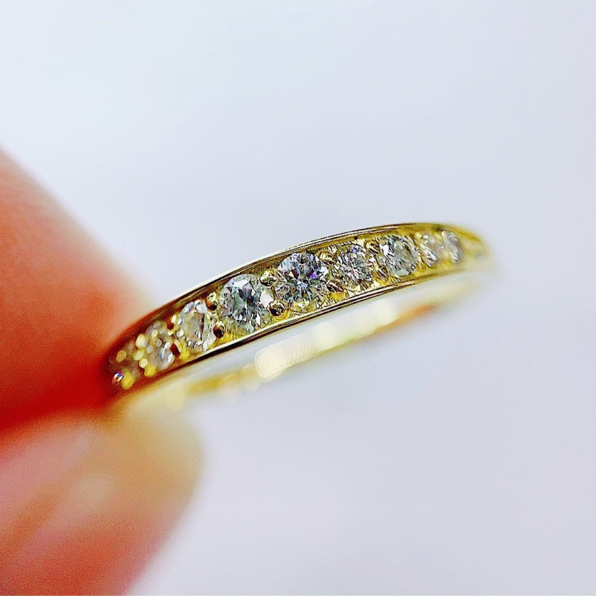 即決価格☆0.30ct☆ダイヤモンドK18ハーフエタニティリング指輪17号