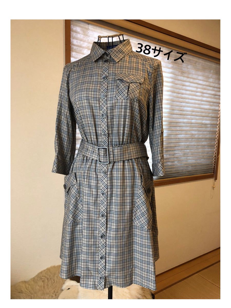 超美品本物バーバリーブルーレーベル上質コットンチェック柄シャツワンピース★レアもの★ 超美品本物バーバリーブルーレーベル上質コットンチェック柄シャツワンピース★レアもの★