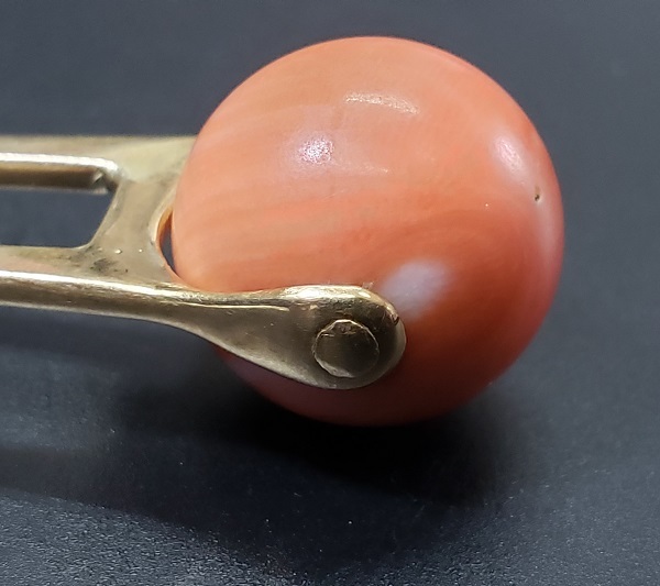 K18 簪 かんざし 珊瑚玉 アンティーク 和装小物 直径約15.5mm 全長約
