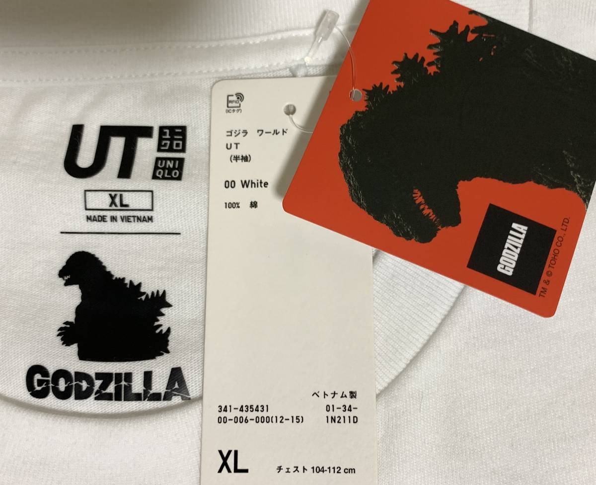 UNIQLO( Uniqlo ) - MEN Godzilla world UT графика футболка постоянный Fit белый цвет XL размер фильм неношеный товар популярный полная распродажа товар 