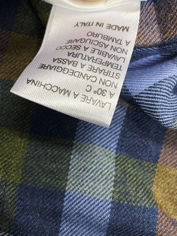 トラッド　イタリア製　綿100%シャツ　秋冬専用　起毛タイプ　グリーンオレンジ×チェック　Mサイズ　MILANO　ミラノ