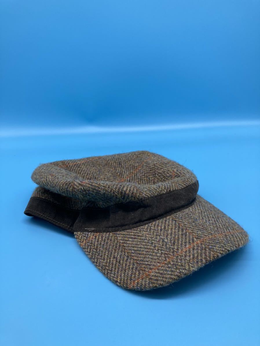 【A1963】キャスケット ハンチング帽 ハリスツイード harris tweed モスグリーン系 ウール コットン 秋冬 オシャレの画像1