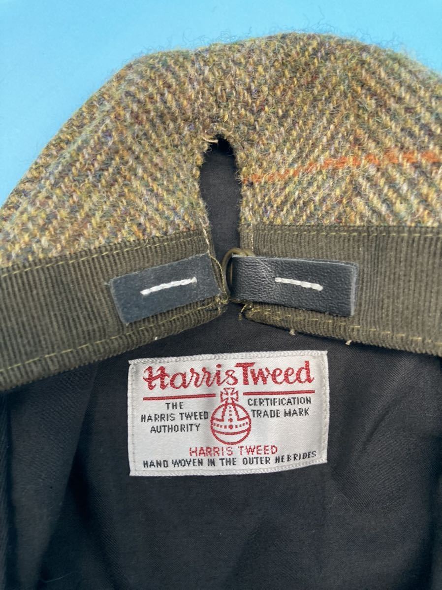 【A1963】キャスケット ハンチング帽 ハリスツイード harris tweed モスグリーン系 ウール コットン 秋冬 オシャレの画像3