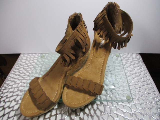 MINNE TONKA heel sandals shoes woman Brown tea fringe one Point new goods unused size 24.0 24.5 L details * photograph reference shop consigning goods 