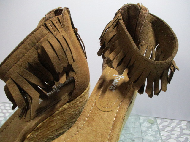 MINNE TONKA heel sandals shoes woman Brown tea fringe one Point new goods unused size 24.0 24.5 L details * photograph reference shop consigning goods 