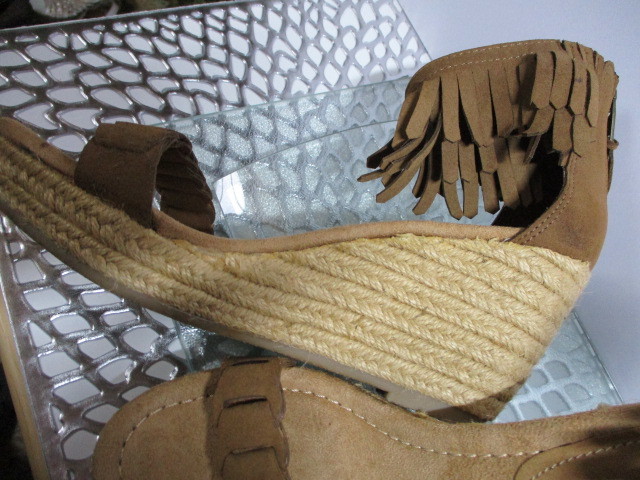 MINNE TONKA heel sandals shoes woman Brown tea fringe one Point new goods unused size 24.0 24.5 L details * photograph reference shop consigning goods 