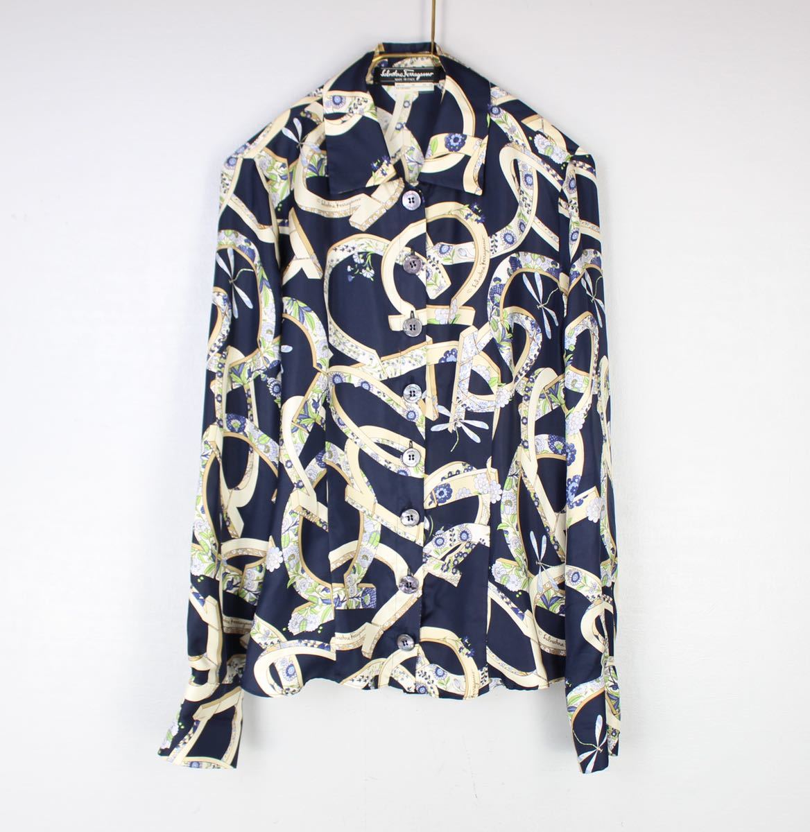 ギフ_包装】 PATTERED GANCHINI Ferragamo Salvatore SILK100% SHIRT