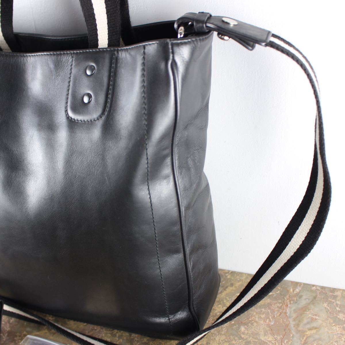 BALLY LEATHER 2WAY LINE SHOULDER BAG MADE IN SWITZERLAND/バリーレザー2WAYラインショルダーバッグ_画像2