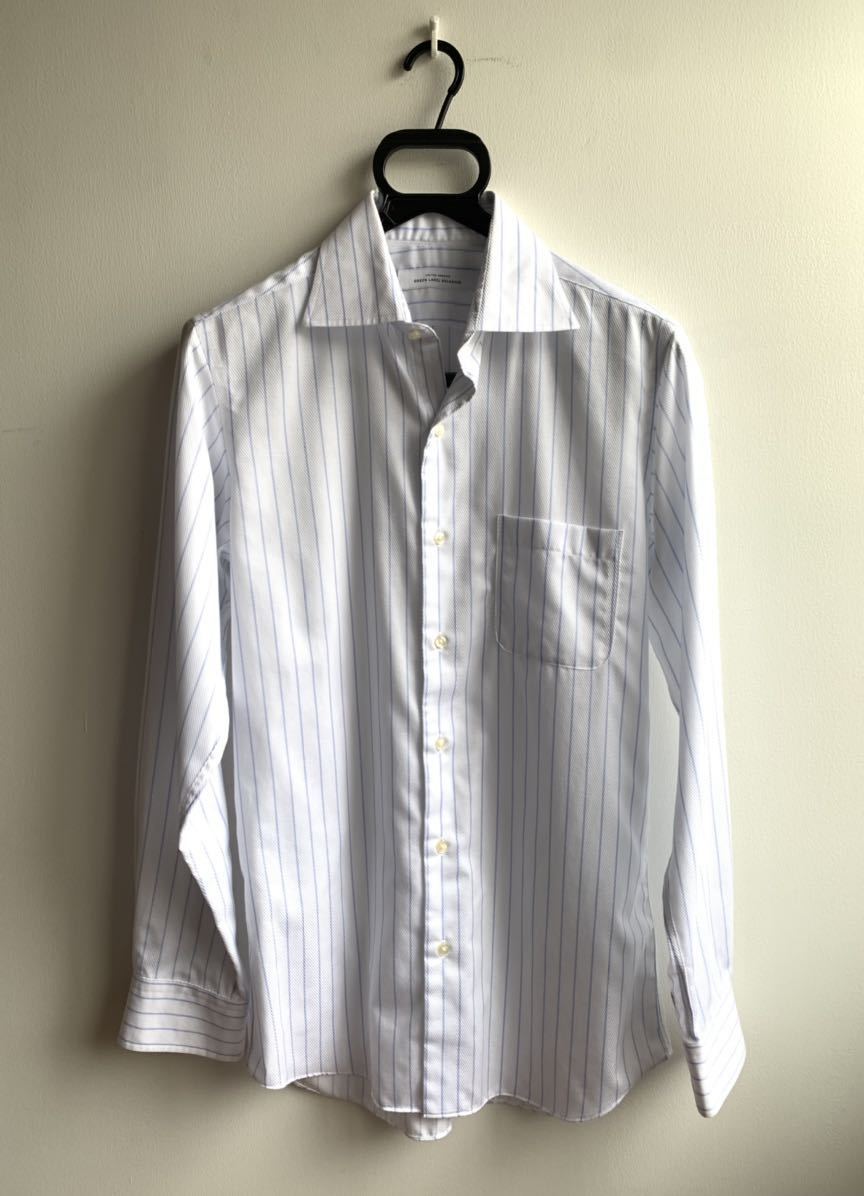 【美品】GREEN LABEL RELAXING シャツ 長袖 ドレスシャツ メンズ 男性用 サイズ39 M相当 ホワイト 白 ブルー 青 ストライプ 綿100%_画像2