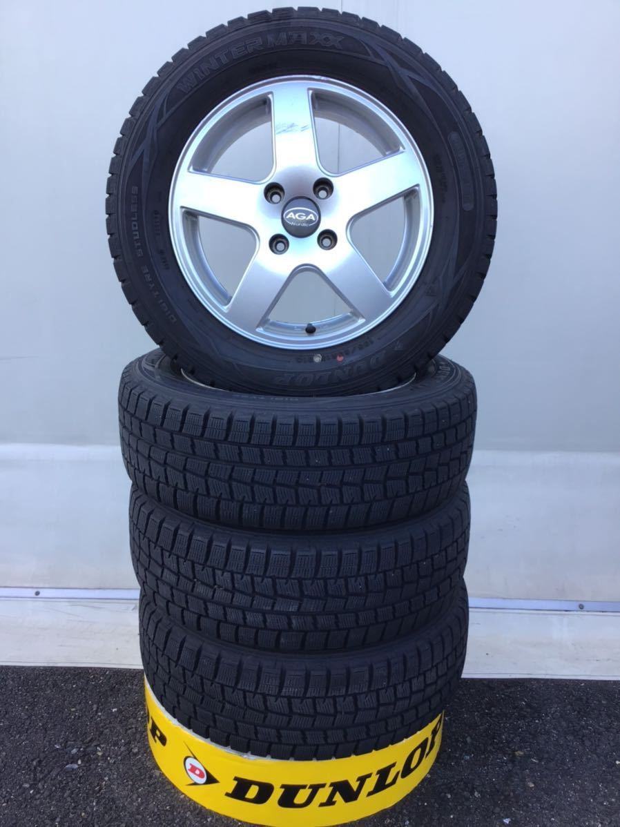 プジョー用 AGA社外アルミ付きスタッドレスセット 15×6J+27 108-4H DUNLOP 195/65R15 91Q 中古品4本_画像1