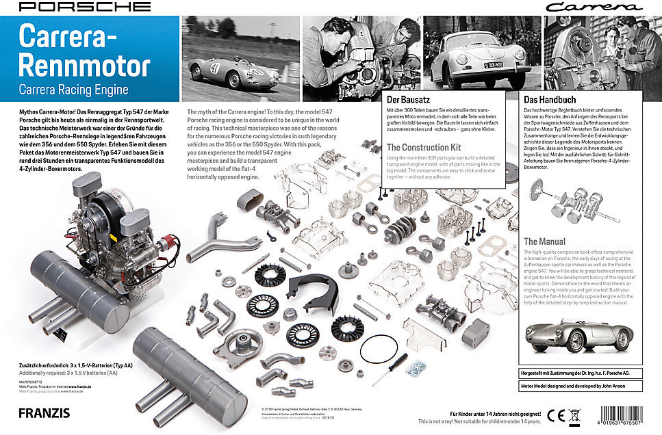 PORSCHE ポルシェ TYP547 1950 - 1960 水平対向4気筒 フラット4 ボクサー カレラレース用エンジン1/3 透明モデルキット プラモデル！_画像2