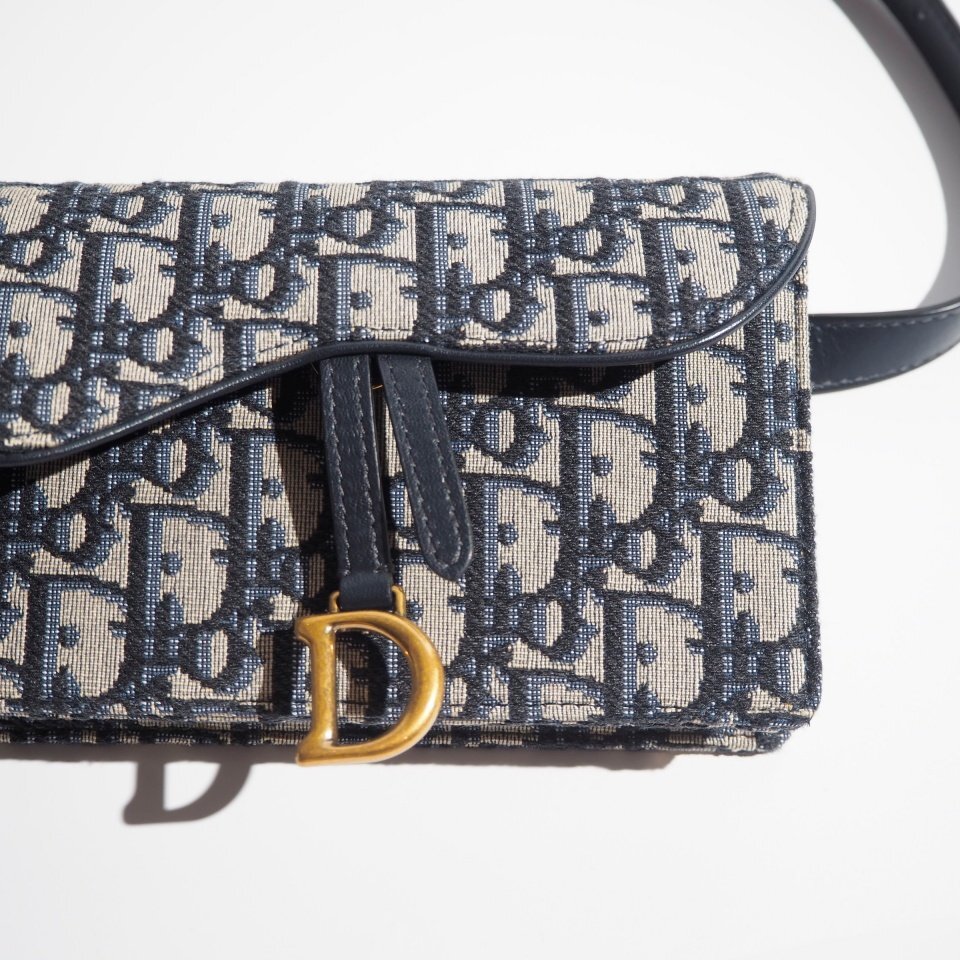 S1710P ▼Christian Dior クリスチャンディオール▼ SADDLE オブリーク ジャカード ボディバッグ ネイビー / ウエストバッグ mks_画像3