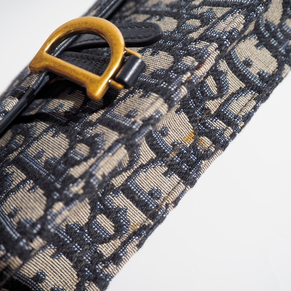 S1710P ▼Christian Dior クリスチャンディオール▼ SADDLE オブリーク ジャカード ボディバッグ ネイビー / ウエストバッグ mks_画像8