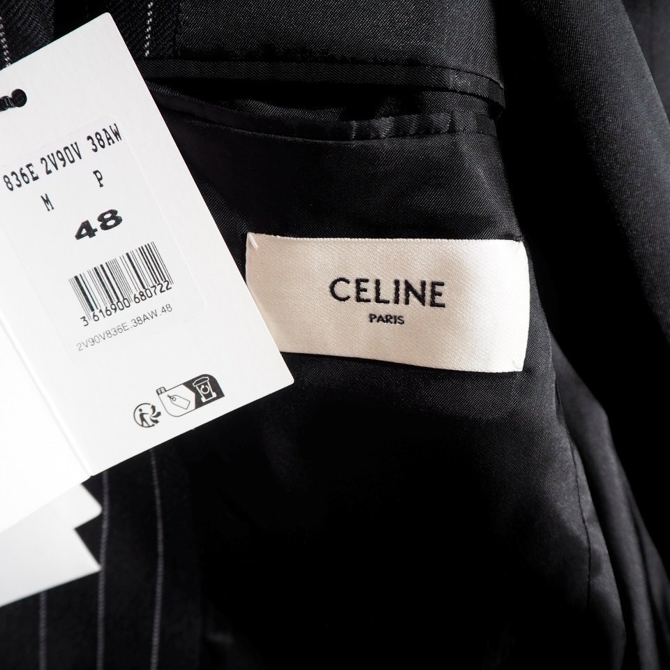 C5690P ▼CELINE セリーヌ▼ ウールギャバ 3B テーラードジャケット ブラック ストライプ 48 / 2V90V836E 38AW ウールジャケット 秋冬 mks_画像6