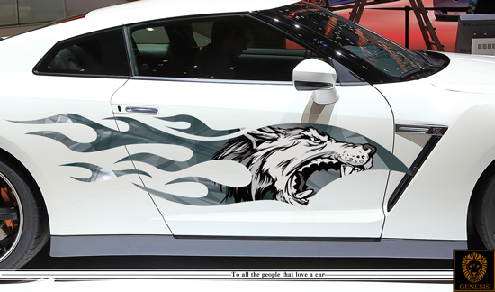 車 ステッカー 和柄 狼 ウルフ 炎 かっこいい サイド バイナルグラフィック デカール 大きい 上質 ワイルドスピード系 05_画像1