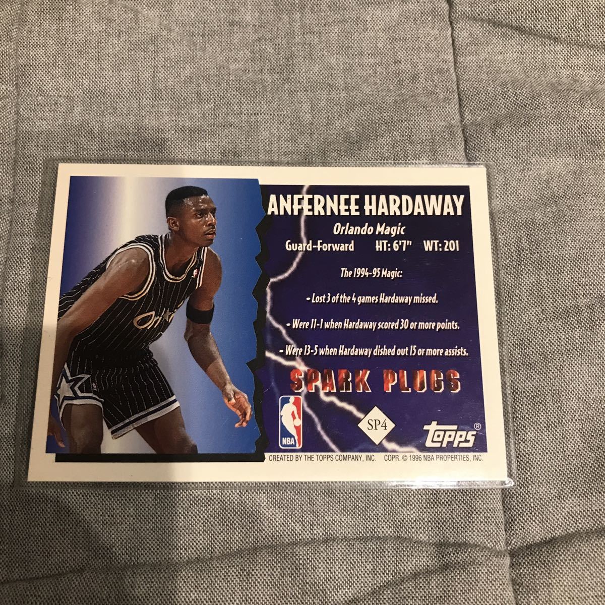 NBA カード　アンファニーハーダウェイ　ペニー　　1995-96 TOPPS spark plugs anfernee hardaway マジック　ハーダウェイ_画像2