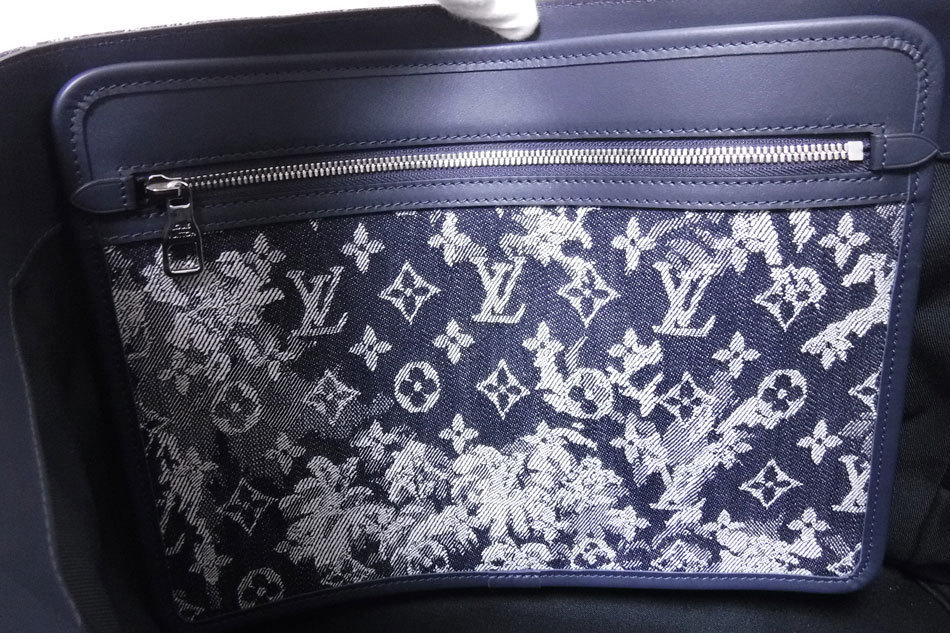 送料無料 LOUIS VUITTON ルイウ゛ィトン モノグラム タペストリー デニム グラン・サック トートバッグ ネイビー M57284 美品_画像9