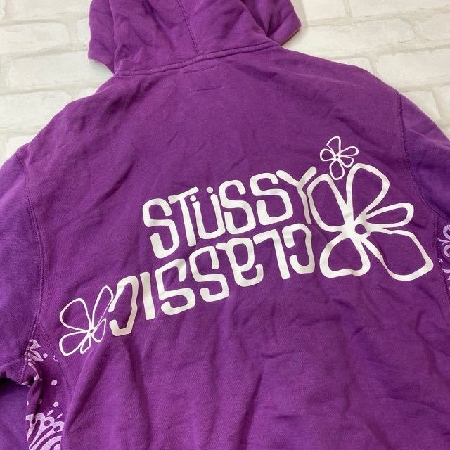 STUSSY ステューシー ボタニカル ジップフーディ パーカー 紫 L 90年代