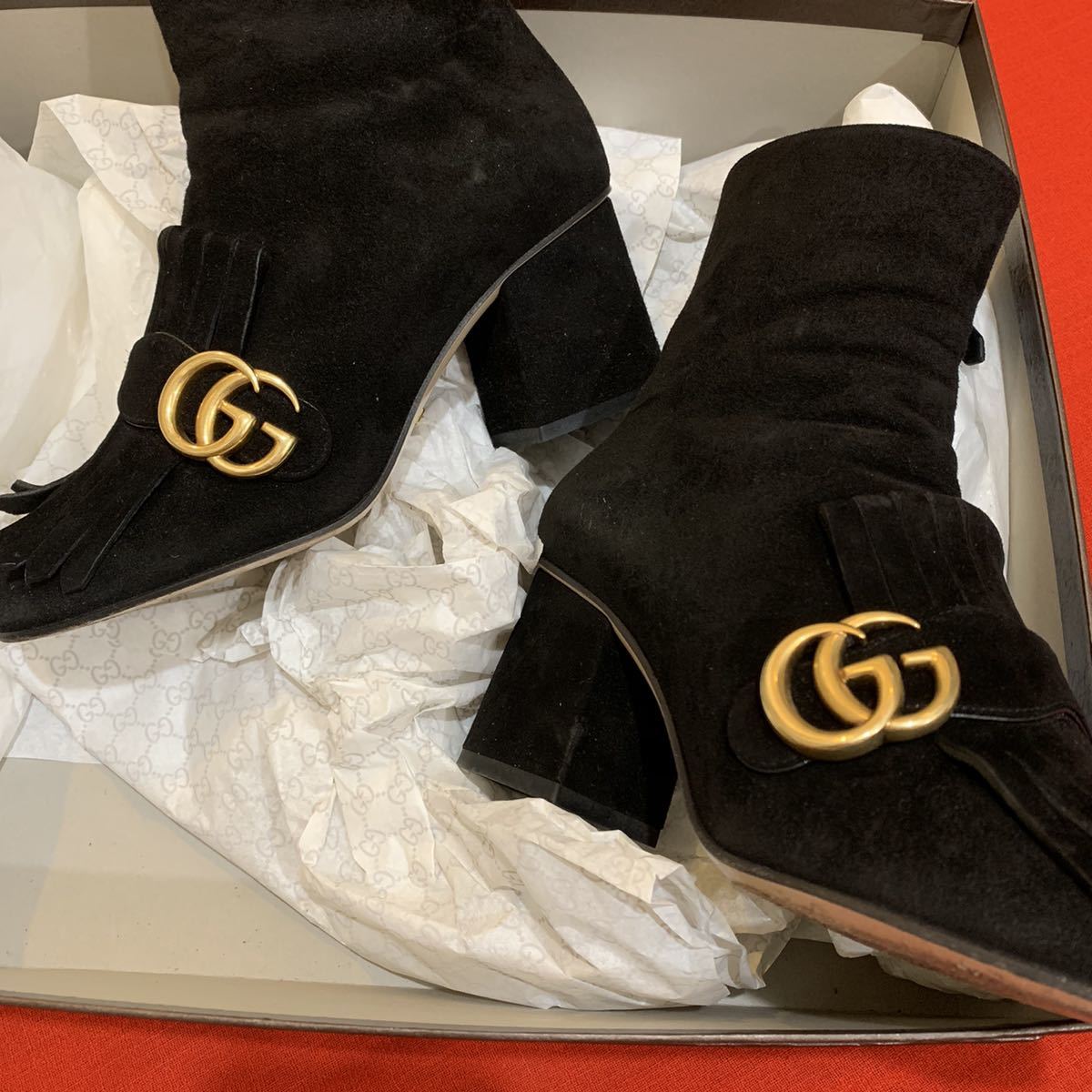 ショートブーツ 36.5 GUCCI 黒 スエード 元箱 美品中古_画像1