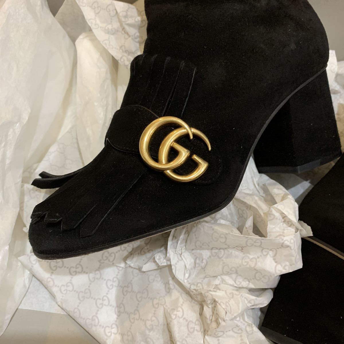 ショートブーツ 36 5 GUCCI 黒 スエード 元箱 美品中古|PayPayフリマ