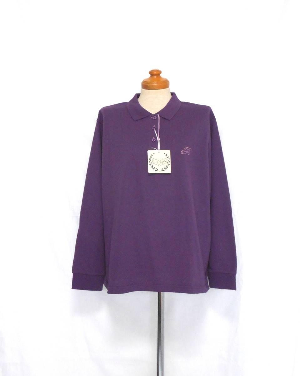 〔未使用 新品 送料無料！〕 BELLE JEANNE ベルジーニ パープル 鹿の子編み ポロシャツ 4L 17号( ゆったり おおきめ クローバー 紫 洗える_鹿の子編みの長袖ポロシャツです