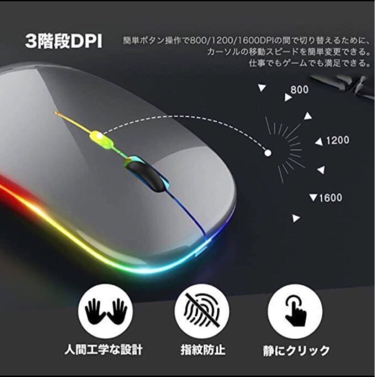 2.4Ghz ワイヤレスマウス 無線 充電式 静音　超軽量 USB 薄型 IOS/Microsoft 無線マウス　LEDライト　白