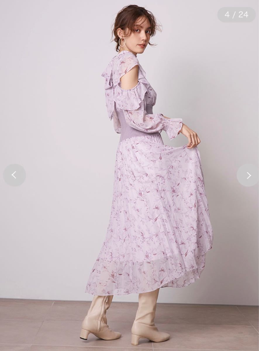 【新品未使用!】snidel ウエストリブフレアスリーブプリーツワンピース ラベンダー