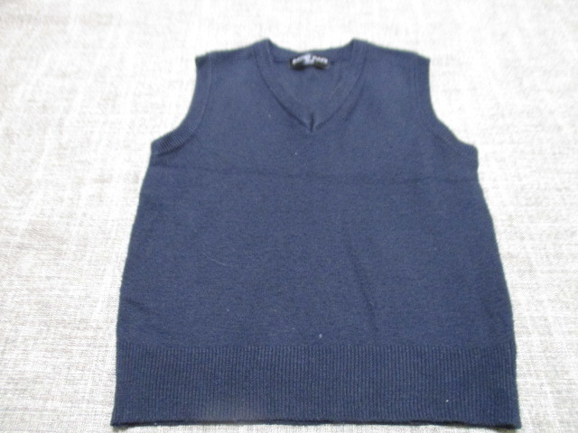 洗濯済み中古品130サイズ Ⅴ字スクールベストセーター 紺色 アクリル100％ 制服のインナー