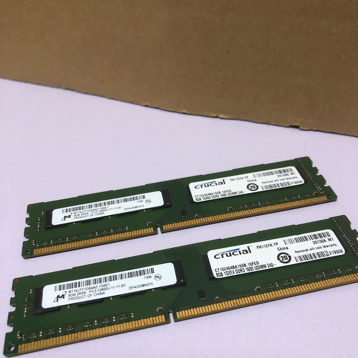 中古良品Micron PC3-12800U (DDR3-1600) 8GB 240ピン DIMM デスクトップパソコン用メモリ MT16JTF1G64AZ-1G6E1 /8Gx2枚 2枚セッSHN241_画像1