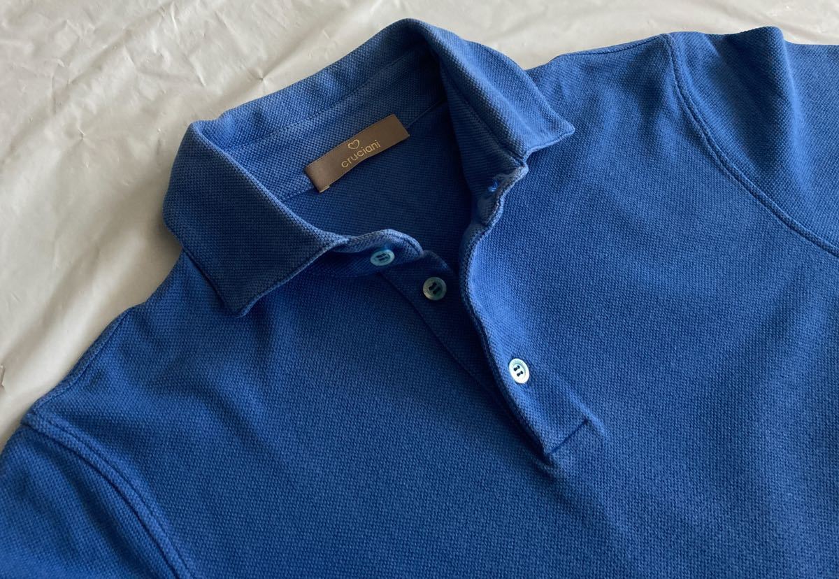 美品 Cruciani （クルチアーニ ）シャツ ポロネック コットン ブルー系 46 S～M ジョンスメドレー 好きにオススメ 44 48 半袖シャツ