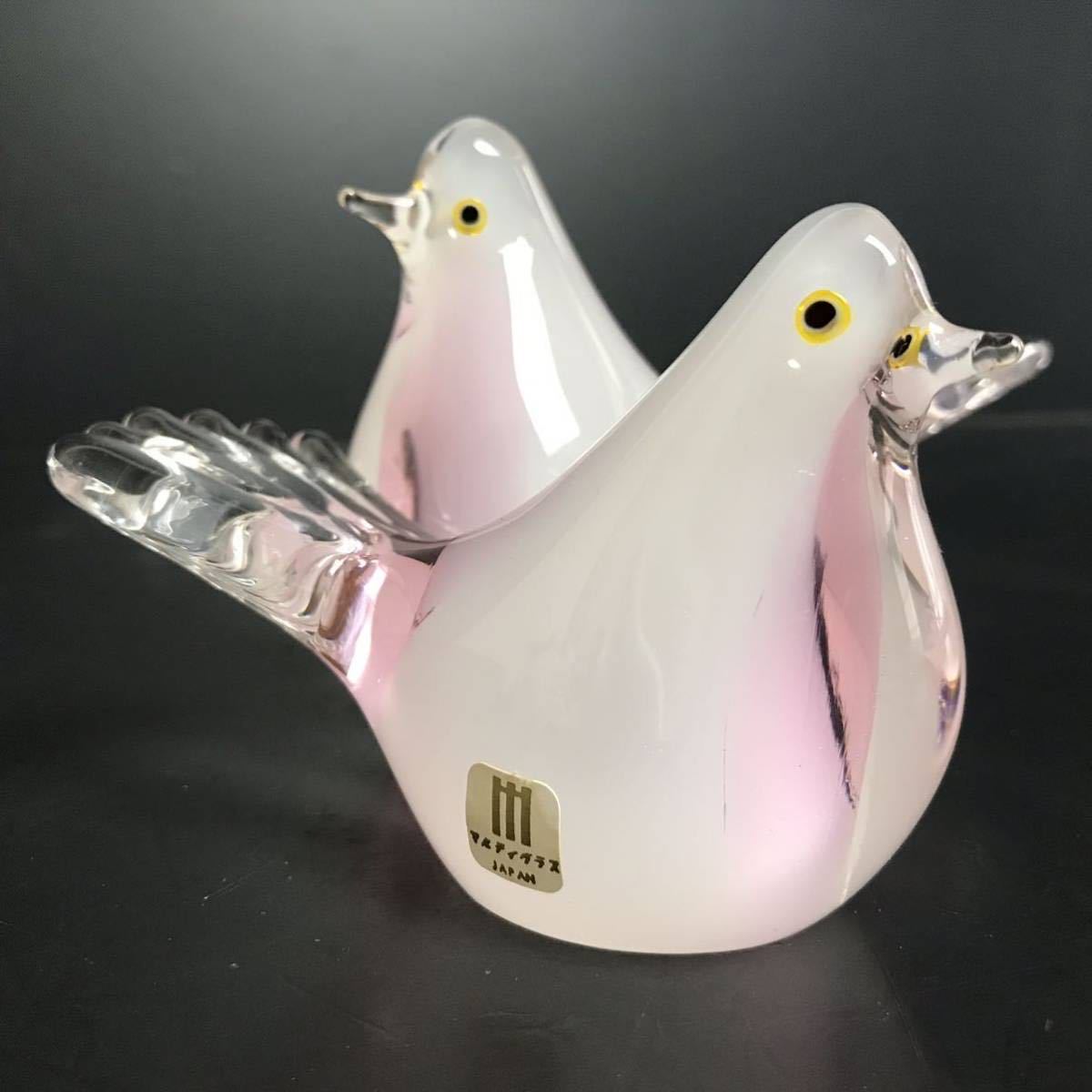 [Q405] マルティグラス 鳩 一対 ガラス細工 置物 インテリア インテリア小物 工芸品 オブジェ 鳥 雑貨 アンティーク
