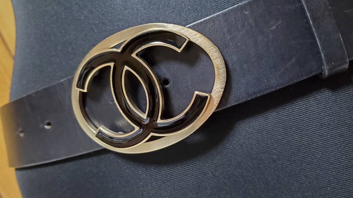 正規良 シャネルCHANEL クルーズ ココマークロゴバックル ベルト黒 80
