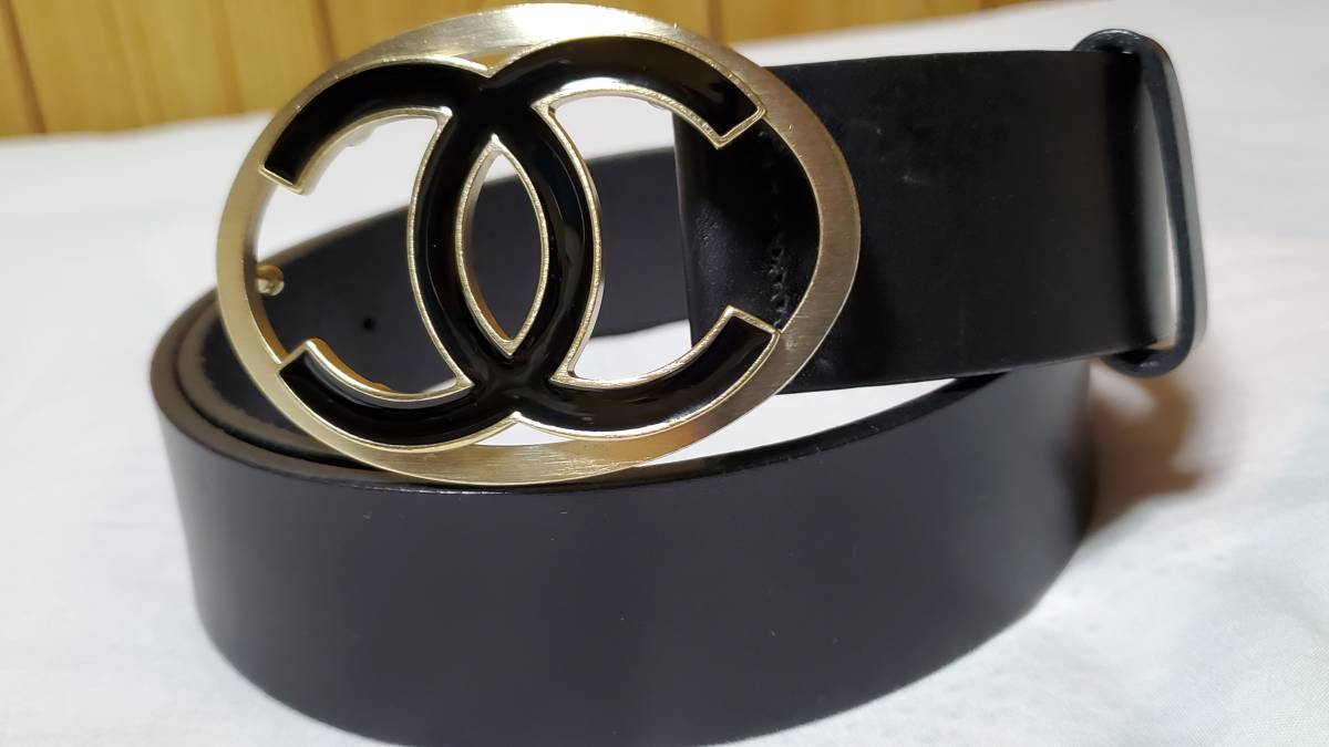 正規良 シャネルCHANEL クルーズ ココマークロゴバックル ベルト黒 80
