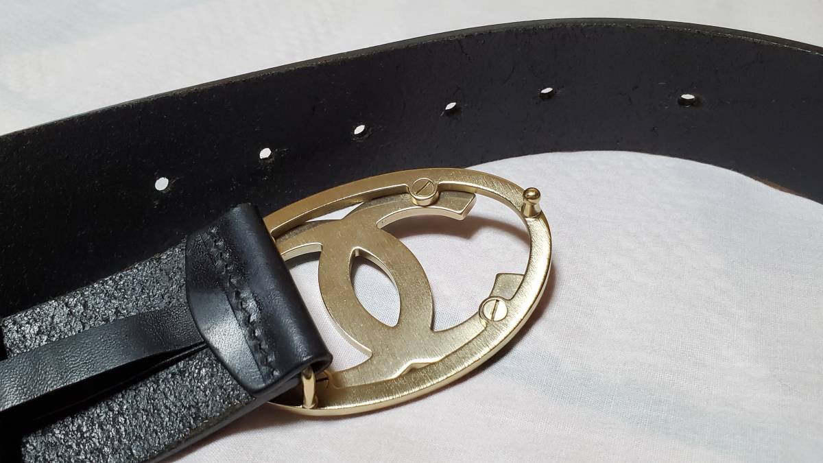 正規良 シャネルCHANEL クルーズ ココマークロゴバックル ベルト黒 80