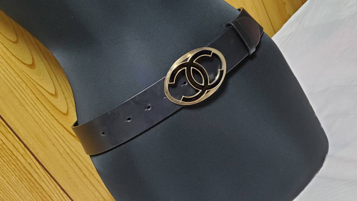 正規良 シャネルCHANEL クルーズ ココマークロゴバックル ベルト黒 80