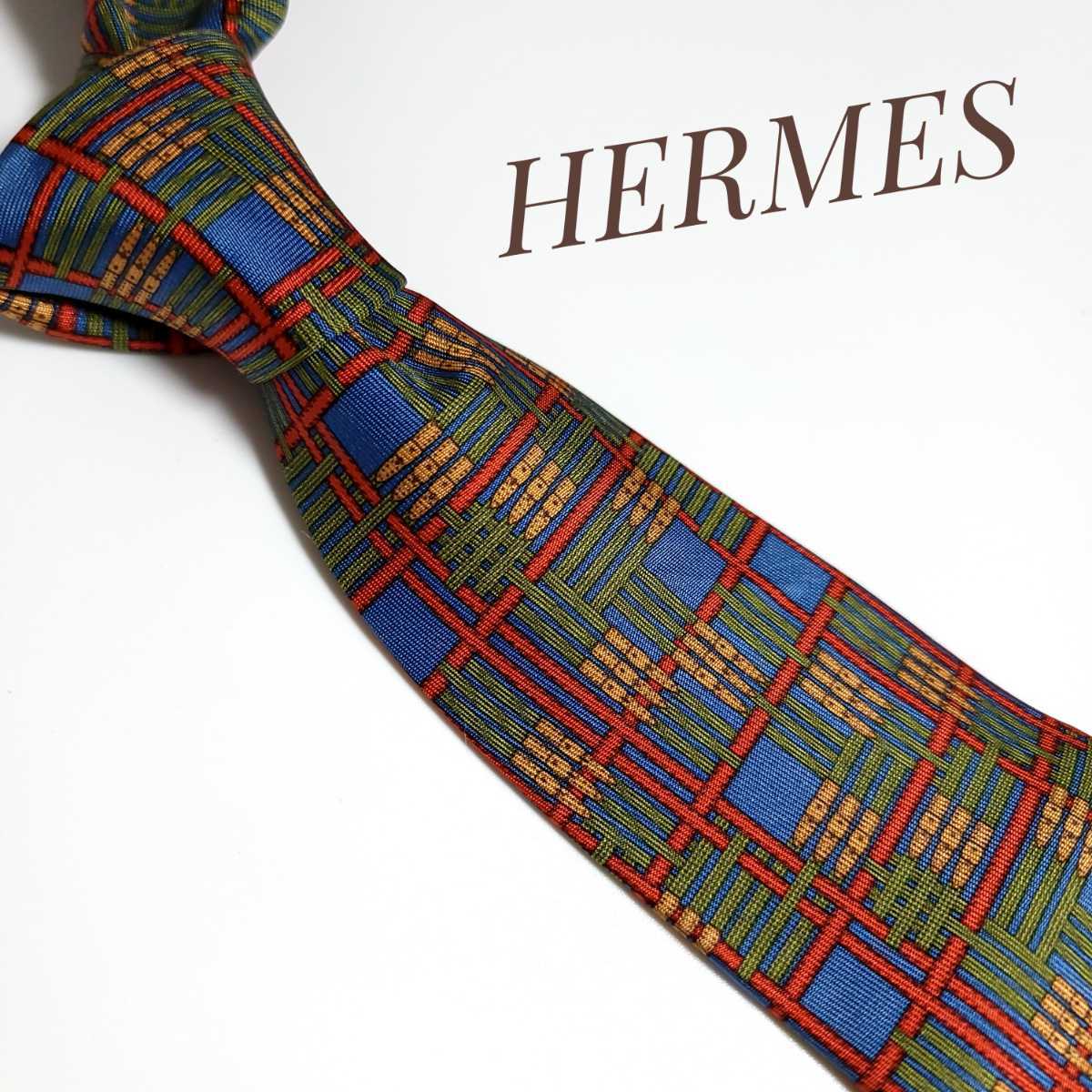 美品 1円～ HERMES エルメス ネクタイ ハイブランド 高級 緑 青 赤 など_画像1