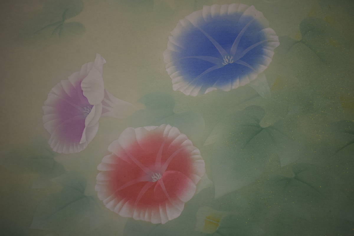 真作】//小川北遥/雀/朝顔/桐共太巻箱付/布袋屋掛軸HI-704 真作】//小川北遥/雀/朝顔/桐共太巻箱付/布袋屋掛軸HI-704
